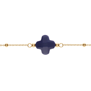 BRACELET ARGENT DORÉ CHAINE BOULES TREFLE EN VERRE FACETTÉ BLEU MARINE   16+3CM