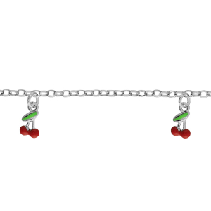 BRACELET ARGENT RHODIÉ 3 PAMPILLES CERISE 14+2CM