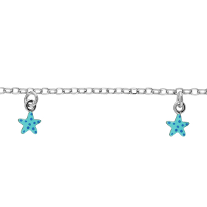 BRACELET ARGENT RHODIÉ 3 PAMPILLES ETOILES DE MER BLEUES 14+2CM