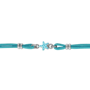 BRACELET ARGENT RHODIÉ CORDON DOUBLE BLEU ETOILE DE MER 14+2CM