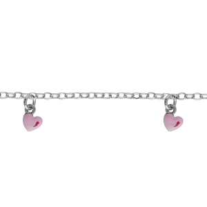 BRACELET ARGENT RHODIÉ 3 PAMPILLES COEURS ROSE 14+2CM