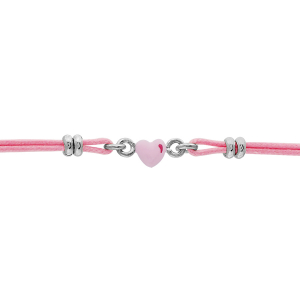 BRACELET ARGENT RHODIÉ DOUBLE CORDON ROSE MOTIF COEUR ROSE 14+2CM