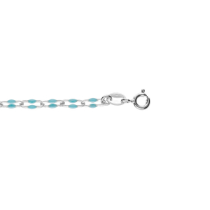 BRACELET ARGENT RHODIÉ MAILLE RECTANGLE OLIVES RÉSINE BLEU TURQUOISE 15+3CM