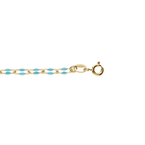 BRACELET ARGENT DORÉ MAILLE RECTANGLE OLIVES RÉSINE BLEU TURQUOISE 15+3CM