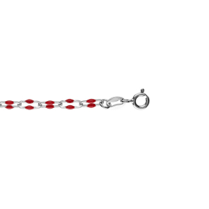 BRACELET ARGENT RHODIÉ MAILLE RECTANGLE OLIVES RÉSINE ROUGE  15+3CM