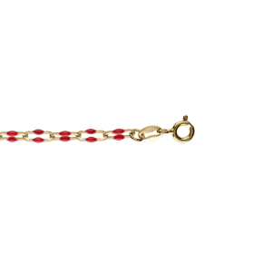 BRACELET ARGENT DORÉ OLIVES RÉSINE ROUGE  15+3CM