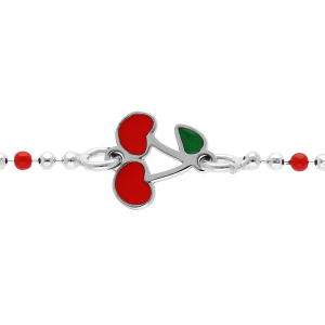 BRACELET ARGENT RHODIÉ BOULES CERISE RÉSINE ROUGE 13+3CM