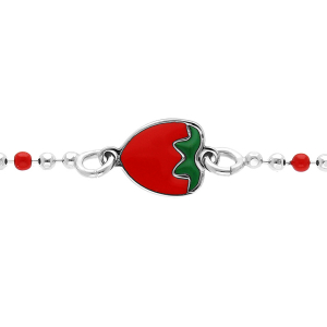 BRACELET ARGENT RHODIÉ BOULES FRAISE RÉSINE ROUGE 13+3CM