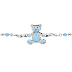 BRACELET ARGENT RHODIÉ BOULES OURSON RÉSINE BLEU 13+3CM