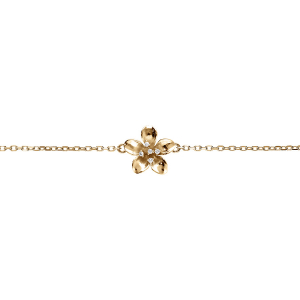 BRACELET ARGENT DORÉ FLEUR ET OXYDES BLANCS SERTIS 16+3CM