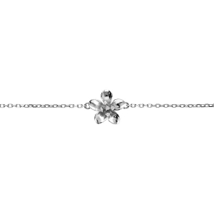 BRACELET ARGENT RHODIÉ FLEUR ET OXYDES BLANCS SERTIS 16+3CM