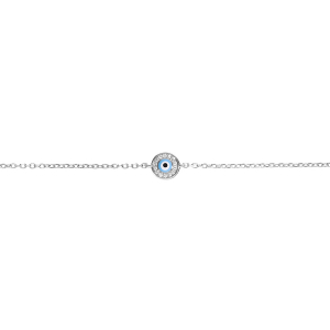 BRACELET ARGENT RHODIÉ ROND OEIL DE LA CHANCE OXYDES BLANCS SERTIS  17+3CM