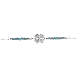 BRACELET ARGENT RHODIÉ TREFLE AVEC VERRE BLEU 16+3CM
