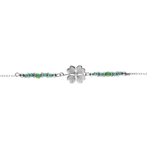 BRACELET ARGENT RHODIÉ TREFLE AVEC VERRE VERT  16+3CM