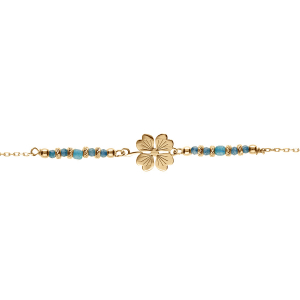 BRACELET ARGENT DORÉ TREFLE AVEC VERRE BLEU 16+3CM