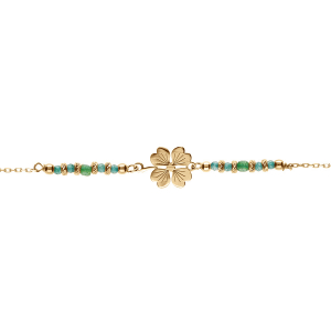 BRACELET ARGENT DORÉ TREFLE AVEC VERRE VERT 16+3CM