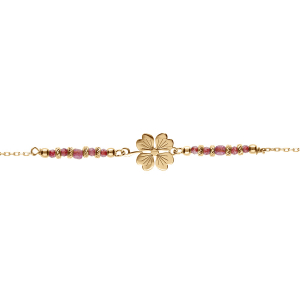 BRACELET ARGENT DORÉ TREFLE AVEC VERRE ROUGE  16+3CM