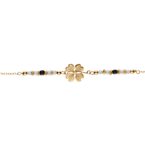 BRACELET ARGENT DORÉ TREFLE AVEC VERRE BLANC 16+3CM
