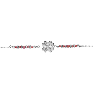 BRACELET ARGENT RHODIÉ TREFLE AVEC VERRE ROUGE  16+3CM