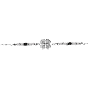 BRACELET ARGENT RHODIÉ TREFLE AVEC VERRE BLANC  16+3CM