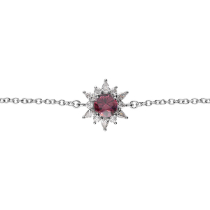BRACELET ARGENT RHODIÉ FLEUR OXYDE ROSE ET CONTOUR OXYDES BLANCS 16+2CM