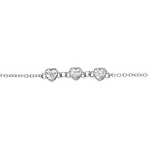 BRACELET ARGENT RHODIÉ 3 COEURS OXYDES BLANCS 16+2CM