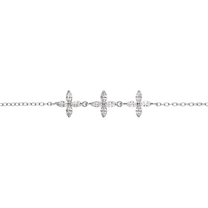 BRACELET ARGENT RHODIÉ 3 FLEURS OXYDES BLANCS 16+2CM