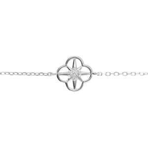 BRACELET ARGENT RHODIÉ FLEUR OYYDE BLANC SERTI 16+2CM