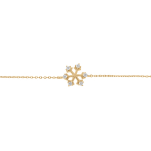 BRACELET ARGENT DORÉ FLOCON DE NEIGE OXYDES BLANCS 16+3CM