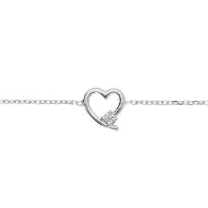 BRACELET ARGENT RHODIÉ COEUR 1 OXYDE BLANC SERTI  16+3CM