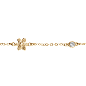 BRACELET ARGENT DORÉ FLEUR 1 OXYDE BLANC SERTI  16+3CM