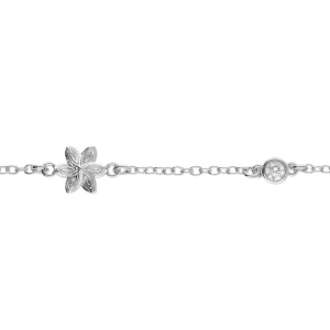 BRACELET ARGENT RHODIÉ FLEUR 1 OXYDE BLANC SERTI  16+3CM
