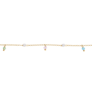 BRACELET ARGENT DORÉ PAMPILLE MULTI COULEURS ET PERLE BLANCHE IMITATION 16+3CM