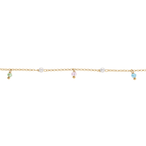 BRACELET ARGENT DORÉ PAMPILLE MULTI COULEURS ET PERLE BLANCHE IMITATION 16+3CM
