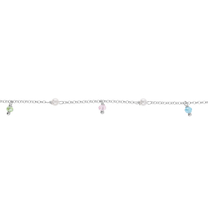 BRACELET ARGENT RHODIÉ PAMPILLE MULTI COULEURS ET PERLE BLANCHE IMITATION  16+3CM