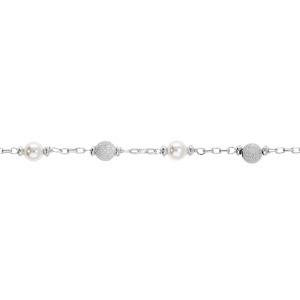 BRACELET ARGENT RHODIÉ BOULES GIVRÉES ET PERLES BLANCHES IMITATION 16+3CM