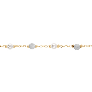 BRACELET ARGENT DORÉ BOULES GIVRÉES ET PERLES BLANCHES IMITATION 16+3CM