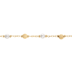 BRACELET ARGENT DORÉ BOULES GIVRÉES ET PERLES BLANCHES IMITATION 16+3CM
