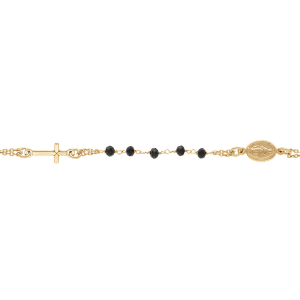 BRACELET ARGENT DORÉ CHAPELET BOULES FACETÉES SPINELLE  NOIRES 16+4CM