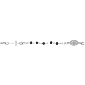 BRACELET ARGENT RHODIÉ CHAPELET BOULES FACETÉES SPINELLE  NOIRES 16+4CM