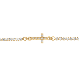 BRACELET ARGENT DORÉ OXYDES BLANCS SERTIS TENNIS AVEC CROIX 16+3CM