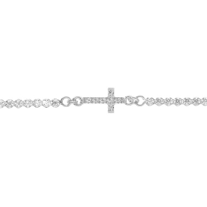 BRACELET ARGENT RHODIÉ  OXYDES BLANCS SERTIS TENNIS AVEC CROIX 16+3CM