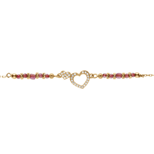 BRACELET ARGENT DORÉ COEUR AVEC OXYDES BLANCS SERTIS AVEC VERRE ROUGE 16+3CM