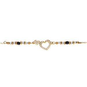 BRACELET ARGENT DORÉ COEUR AVEC OXYDES BLANCS SERTIS AVEC VERRE BLANC 16+3CM