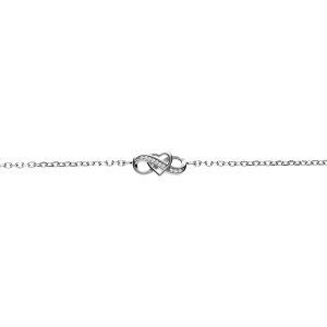 BRACELET ARGENT RHODIÉ INFINI ET COEUR OXYDES BLANCS SERTIS 16.5+3CM