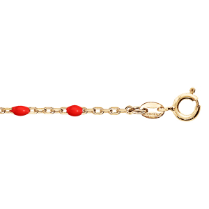 BRACELET ARGENT ET DORURE JAUNE OLIVES RÉSINE ROUGE 15+3CM