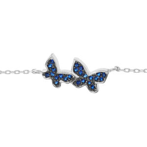 BRACELET ARGENT RHODIÉ 2 PAPILLONS OXYDES BLEU FONCÉ 16+3CM