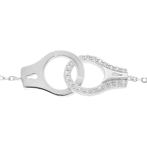 BRACELET ARGENT RHODIÉ MASSIF MENOTTES OXYDES BLANCS 16+3CM