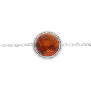 BRACELET ARGENT RHODIÉ PENDENTIF PUCE 8MM AMBRE VÉRITABLE 16+3CM