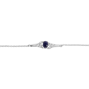 BRACELET ARGENT RHODIE SAPHIR VÉRITABLE ET TOPAZES BLANCHES 16+3CM